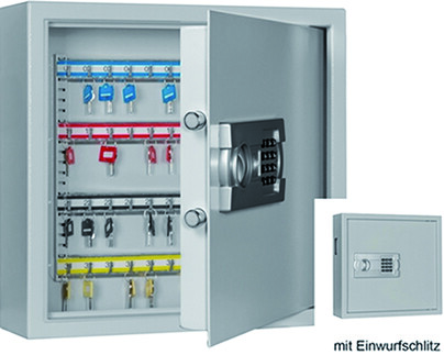 Schlüsselschrank für bis zu 80 Schlüssel mit Elektronikschloss, Notöffnungsschloss & Einwurfklappe