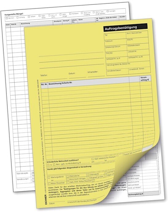 Werkstattauftragskarte DIN A4 für 21 Auftragspositionen