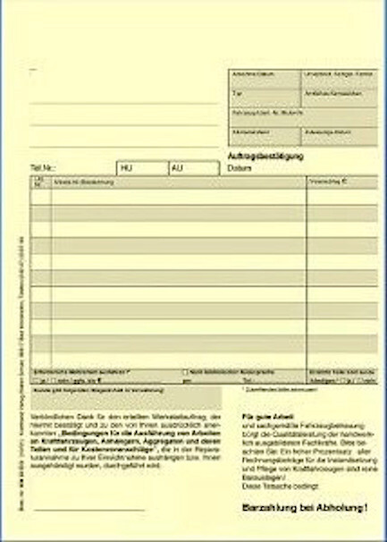 Werkstattauftragskarte DIN A5 für 11 Auftragspositionen