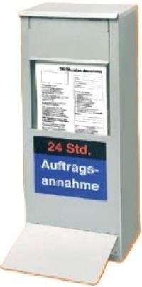Auftragsannahme-Box mit Entnahmesperre und Auftragstaschen-Entnahmefach